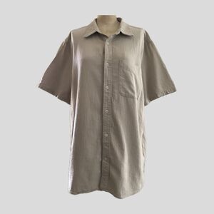 Madewell Sandy Beige Neutral Perfect Fit Short Sleeve Cotton Casual Shirt Top L